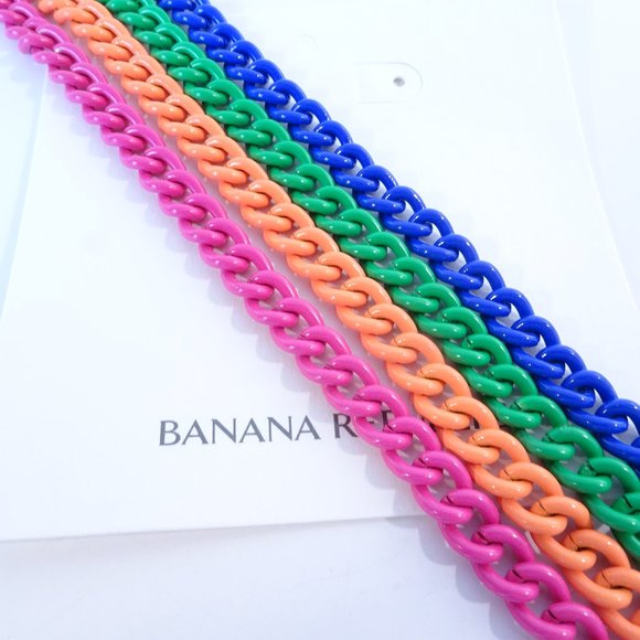 Banana Republic Rainbow Stackable Enamel Link Silver Clasp Bracelet Set 4 NWT - Picture 4 of 8